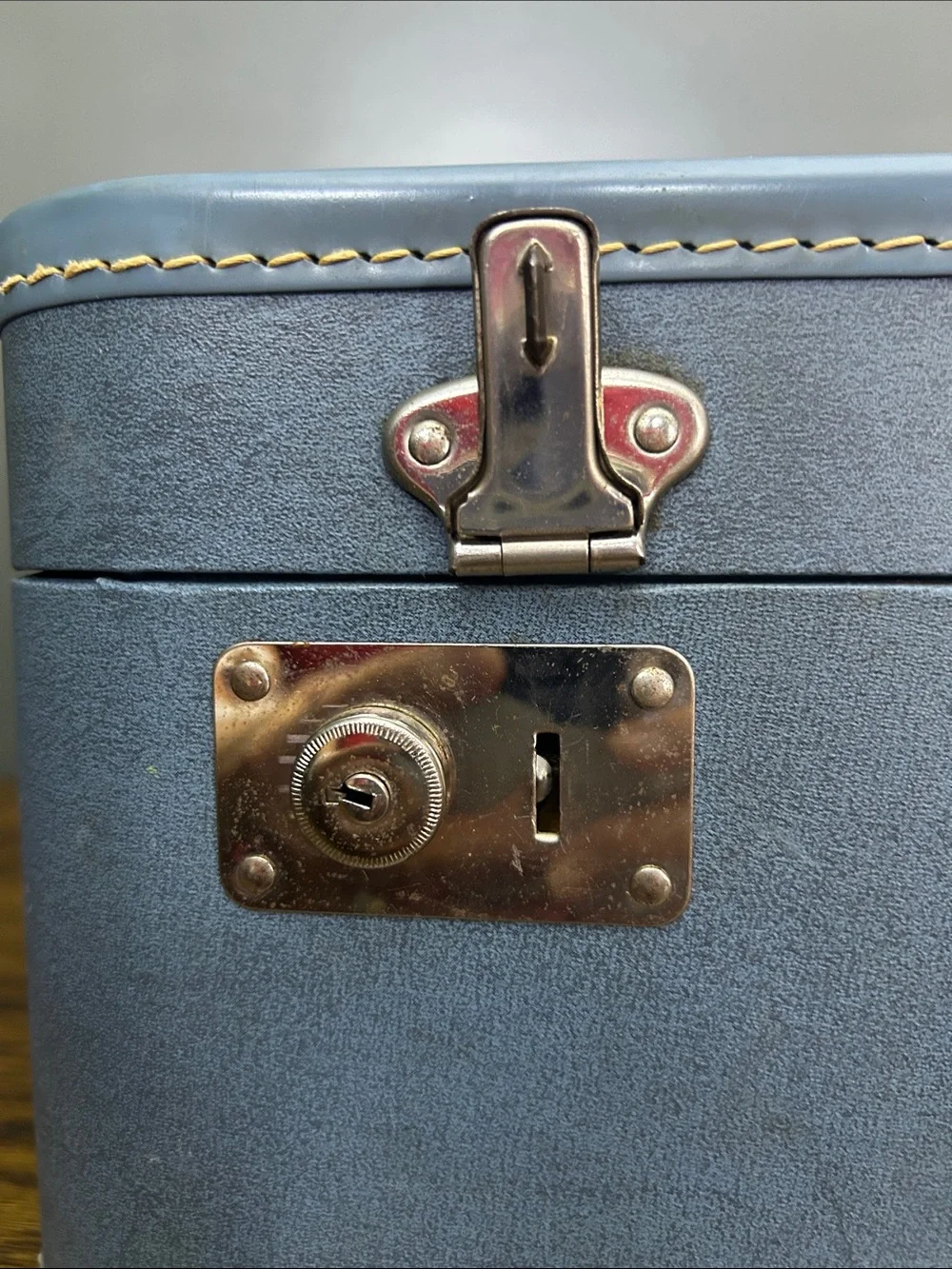 Vintage Blue Train Case Toiletry Case with Top Handle